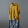 Camisa Fina de Algodão e Linho para Estudantes Femininas Estilo Coreano 2026 Verão Novo Manga Curta Cardigã de Manga Média Top com Botões