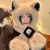 Bonito Sombrero de Oso para Mujer, Nuevo Estilo de Invierno, Felpa, Cortavientos, Engrosado, Cálido, Adelgazante de Rostro, Protector de Orejas, Gorro Bufanda