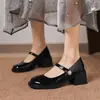 Sapatos Casuais de Novo Estilo com Salto Médio Grosso, Fivela, Solado Plataforma, Tira, Sapatos de Uma Peça, Sapatos de Princesa, Sapatos da Sorte, Tamanhos 33-43