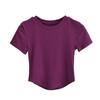 Camiseta de Manga Corta con Cuello Redondo y Bajo Curvo Estilo Europeo y Americano para Mujer, Verano Nuevo, Chica Caliente, Cintura Alta, Adelgazante, Top Básico Corto