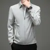 Chaqueta de primavera y otoño para hombre estilo business casual, abrigo ejecutivo para padre de mediana edad, color liso, cuello de solapa, chaqueta con cremallera