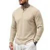 Camisa henley casual suelta de manga larga para hombre, con textura de trenzado y tres botones, europea y americana, para el uso diario y el trabajo.