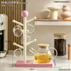 Estante para tazas de mostrador de bola rosa, escurridor invertido para rincón de café en casa, estante de almacenamiento de tazas de escritorio