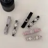 Pasador de lujo ligero estilo coreano, exquisito, de alta gama, con pedrería y lazo, pasador de satén, pinza para flequillo, pinza de cocodrilo rosa