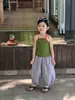 2026 Verano Nuevo Estilo Ropa Infantil Coreana Para Niñas Top sin Mangas Cruzado en la Espalda Bloque de Color Pantalones de Pierna Ancha Rayados Anti-Mosquitos