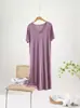 Vestido de Modal con Cuello en V de Manga Corta para Mujer Verano Delgado Casual Largo Talla Grande Holgado Para Usar por Encima Vestido de Una Pieza