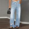 Jeans Transfronterizos Europeos y Americanos Pantalones de Mujer Calle Combinación Total Nuevo Casual Suelto Pierna Ancha Cordón Pierna Recta