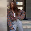 Camisa de Mujer de Manga Larga a Cuadros, Estilo Casual Versátil, Solapa, Corte Holgado, Bolsillo, Estilo Transfronterizo de Otoño 2026 para Amazon