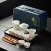 Juego de té kung fu de viaje portátil para exteriores juego de té para el hogar taza de té con tazón cubierto de porcelana blanca jade grasa de oveja regalo de negocios