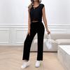 Kai Kuo Europa y Estados Unidos transfronterizo 2025 primavera y verano casual delgado color liso lana sin mangas top bm traje de pantalón ropa de mujer