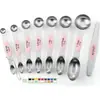 Amazon Transfronterizo Juego de Cucharas Medidoras Magnéticas de Doble Cabeza de Acero Inoxidable con 8 Piezas, Herramientas Magnéticas para Condimentos para Hornear con Escala
