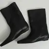 Versão em Couro~Estilo Coreano Nicho Bico Quadrado Salto Plataforma Botas de Cano Médio Femininas 2026 Novas Versáteis Cano Solto Botas Curtas