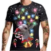 Camiseta de Natal Engraçada com Impressão Digital 3D Masculina Camiseta com Estampa Muscular 3D Manga Curta Gola Redonda Roupa de Rua
