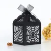 Caixa de luz de papelão preto para Halloween festa de feriado janela cortada a laser abajur de flor caixa de papel lanterna teia de aranha