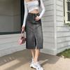Saia Jeans Vintage Feminina Estilo Coreano Nova Primavera e Outono Verão Fenda Cintura Alta Emagrecedora Reta Linha A Comprimento Médio