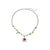 Collar Colgante de Flor con Cuentas de Vidrio Irregulares Europeas y Americanas, Estilo Femenino Moderno y Dulce, Cadena para Clavícula Versátil para Mujer