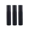 Frasco sub-frasco de vidro preto fosco 10ml para óleo essencial frasco com esfera de aço para creme para os olhos textura cor fosca cuidados com a pele