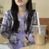 Estilo Coreano Outono Novo Suéter Feminino Senso de Design Cor Contrastante Top Curto Solto Estilo Preguiçoso Cardigã de Tricô Casaco Feminino