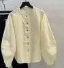 Camisa Feminina Solta Gola Redonda 2026 Novo Estilo Coreano Casual Manga Lanterna Camada Camisa Cardigan Top Emagrecedor Versátil