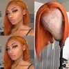 Peruca Bob com Tela Frontal Laranja Curta Lisa Capa de Cabeça com Tela 13*4 Peruca Ondulada com Tela Peruca com Tela