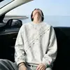 Moletom Bordado Tie-Dye Americano Masculino Outono 2026 Novo Solto Casual Gola Redonda Manga Longa Camiseta Design Moderno Top