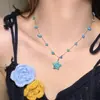 Collar con Colgante Estrella de Grava Azul Océano para Mujer, Nuevo Estilo de Resort Costero, Cadena Elegante para Clavícula, Accesorio Apilable