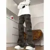 Jeans camuflados de trabajo retro americano para hombre, estilo high street de primavera, elegantes y ajustados, jeans rectos de pierna curva con ligero acampanado