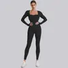 Macacão de Yoga Longo com Fio para Outono e Inverno, Roupa Esportiva de Corrida e Fitness para Mulheres, Secagem Rápida, Calça de Yoga de Manga Longa