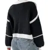 Top listrado novo outono/inverno 2026 europeu e americano, casaco feminino, estilo casual color block, cardigã suéter de tricô, roupas femininas