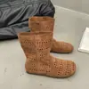 Botas Maillard de moda y versátiles para mujer, botas Martin planas transpirables huecas de primavera y verano, botas frescas perforadas, botines de moda