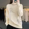 Suéter de Punto de Lana Otoño e Invierno Transfronterizo para Mujer, Suéter Holgado de Cuello Redondo, Capa Base, Bordado Estilo Chino, Top Holgado Adelgazante Venta al por Mayor