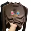 Top térmico de cuello medio forrado de forro polar para niñas, otoño e invierno, capa interior cálida, forrado de forro polar, camiseta de manga larga para niños mayores, moderno