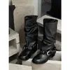 Botas de Invierno/Otoño 2026 Nuevas de Moda Vintage con Hebilla, Punta Redonda, Suela Gruesa, que Aumentan la Altura, Versátiles, de Media Pantorrilla para Mujer