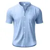 Cardigan de linho de manga curta para comércio exterior transfronteiriço Amazon verão tamanho europeu gola Henry solto casual texturizado respirável camisa