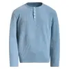 Camiseta Retro Masculina Gola Henley Manga Longa Cor Marrom Leite com Textura Canelada Tecido Respirável Corte Solto Confortável Outono Inverno