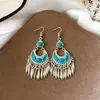 Brincos de Prata Estilo Étnico Boêmio Vintage Transfronteiriços com Franjas, Brincos Longos para a Beira-Mar, Acessórios Estilo Férias de Yunnan