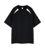 Camiseta de manga corta de algodón 100% con bloques de color y patchwork, hilo doble de 32 hilos, personalizable con logotipos impresos o bordados, adecuada para uso casual al aire libre, estilo unisex