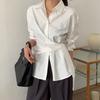 Dongdaemun 2026 Principios de Otoño Nuevo Diseño Elegante Estilo Francés Cuello Solapa Un Botón Cinturón de Corbata Camisa Adelgazante para Mujer