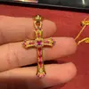Chapado en Oro Real de 24 Quilates, Conserva el Color, Colgante de Cruz de Rubí de Alta Gama, Mismo Estilo que las Joyerías, Cadena de Suéter de Lujo