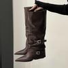 Hebilla de Cinturón ~ Botas para Pantalones, Botas de Tacón Grueso, Botas Largas para Mujer, Chicas Calientes Europeas y Americanas, Botas Altas, Botas Negras para Pantalones de Punta Fina, Estilo Urbano