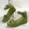 Sandalias de cuña de una tira talla grande para mujer, exportación japonesa y coreana, sandalias romanas de tiras cruzadas, puntera abierta, cremallera trasera, hebilla, suela gruesa