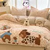 Funda de edredón de terciopelo de leche engrosada para otoño e invierno, pieza única, 150x200x230, bordado de toalla de dibujos animados, adecuada para dormitorios de estudiantes