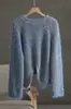 Suéter de Piel de Mapache Azul Estilo Europeo Inspirado en Chanel para Otoño e Invierno, Top Grueso Minimalista de Lujo Ligero para Mujer
