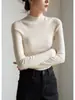 Escote en forma de pera, suéter de punto sin costuras, elegante y versátil para el trabajo, cuello semi-alto, prenda base de punto, top para mujer para capas, estilo otoño