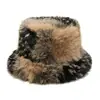 Sombrero de Pelo para Mujer, Sombrero de Pescador Versátil de Moda Europeo y Americano, Sombrero de Pescador de Piel Sintética de Color Degradado, Sombrero Cálido de Invierno para Mujer