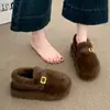 Chinelos Brancos de Pelo com Solado Grosso para Mulheres 2026 Tendência de Inverno Novo Estilo Slip-on Plus Veludo Quente Totalmente Fechados Sapatos de Algodão Birkenstock