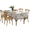 Toalha de Mesa Retangular de Algodão e Linho Estampada com Franjas para Dormitório Tecido de Cobertura Estilo Retrô Pastoral para Mesa de Jantar Tecido de Fundo para Fotografia