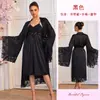Conjunto de Camisola Sexy de Renda com Mangas Sino Feiyun Cross-Border Vestido de Noite Roupão para Casa Manhã Feminino 1273+1262