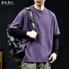 Camiseta de Manga Larga 100% Algodón Estampado Retro Brillante 3D para Hombre Morado Otoño Peso Pesado Talla Grande Top Casual