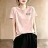 Camiseta de Manga Curta Nova de Verão para Mulheres no Comércio Exterior Transfronteiriço, Cor Roxo Taro da Moda, Ombro Normal, Estampa de Coração, Moda Estilosa e Juvenil